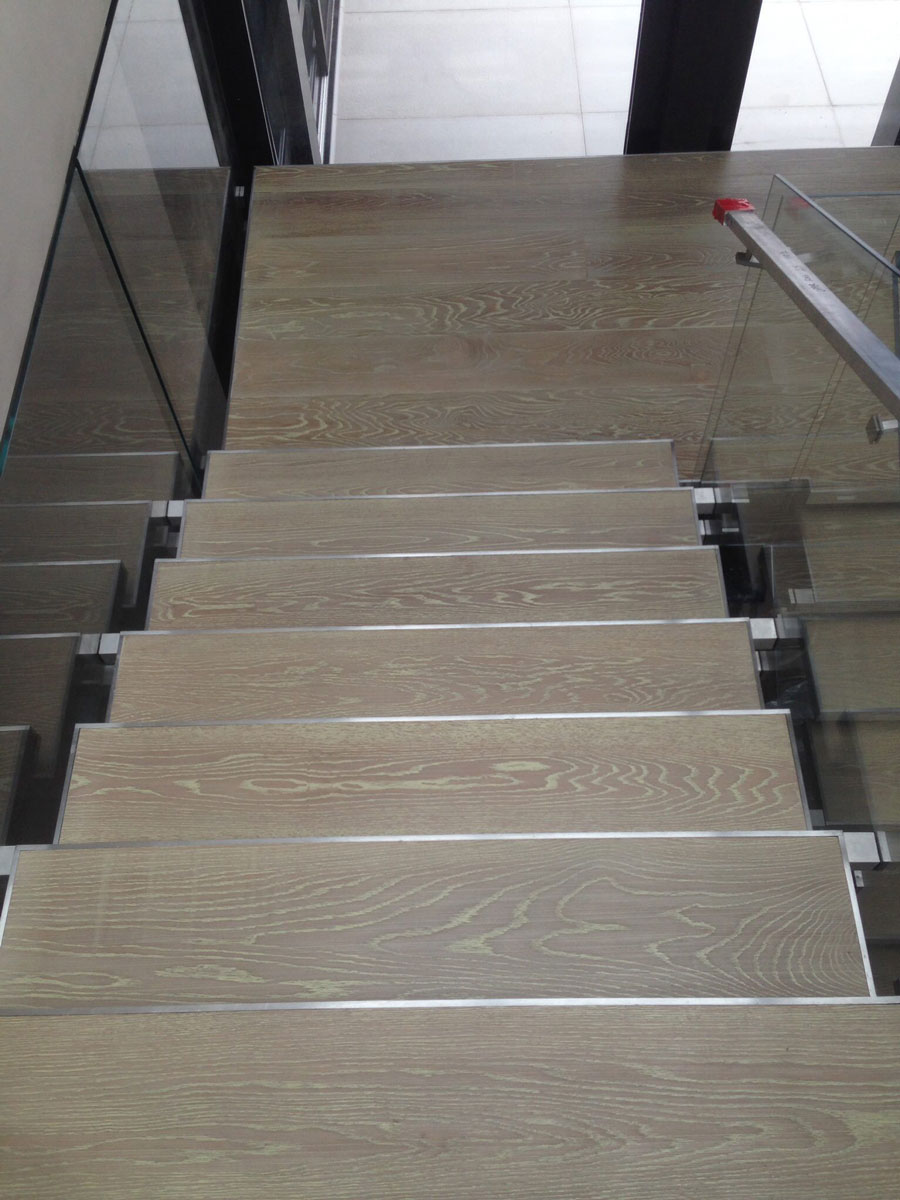 Custom Finished White Oak detail of stairs